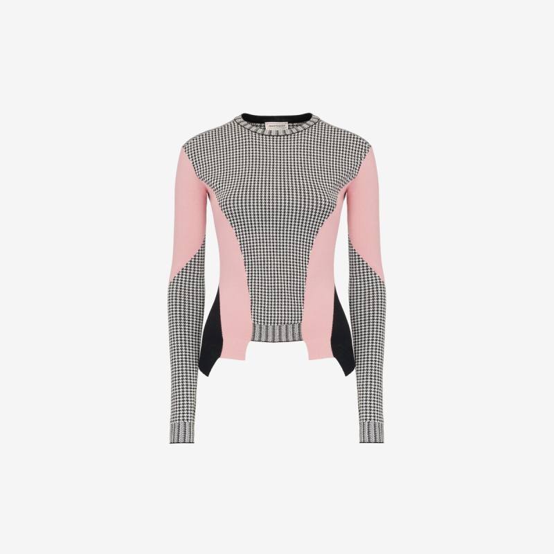 Alexander McQueen Women's Black Dogtooth Colour-Block Peplum Jumper - 8 (Wool)